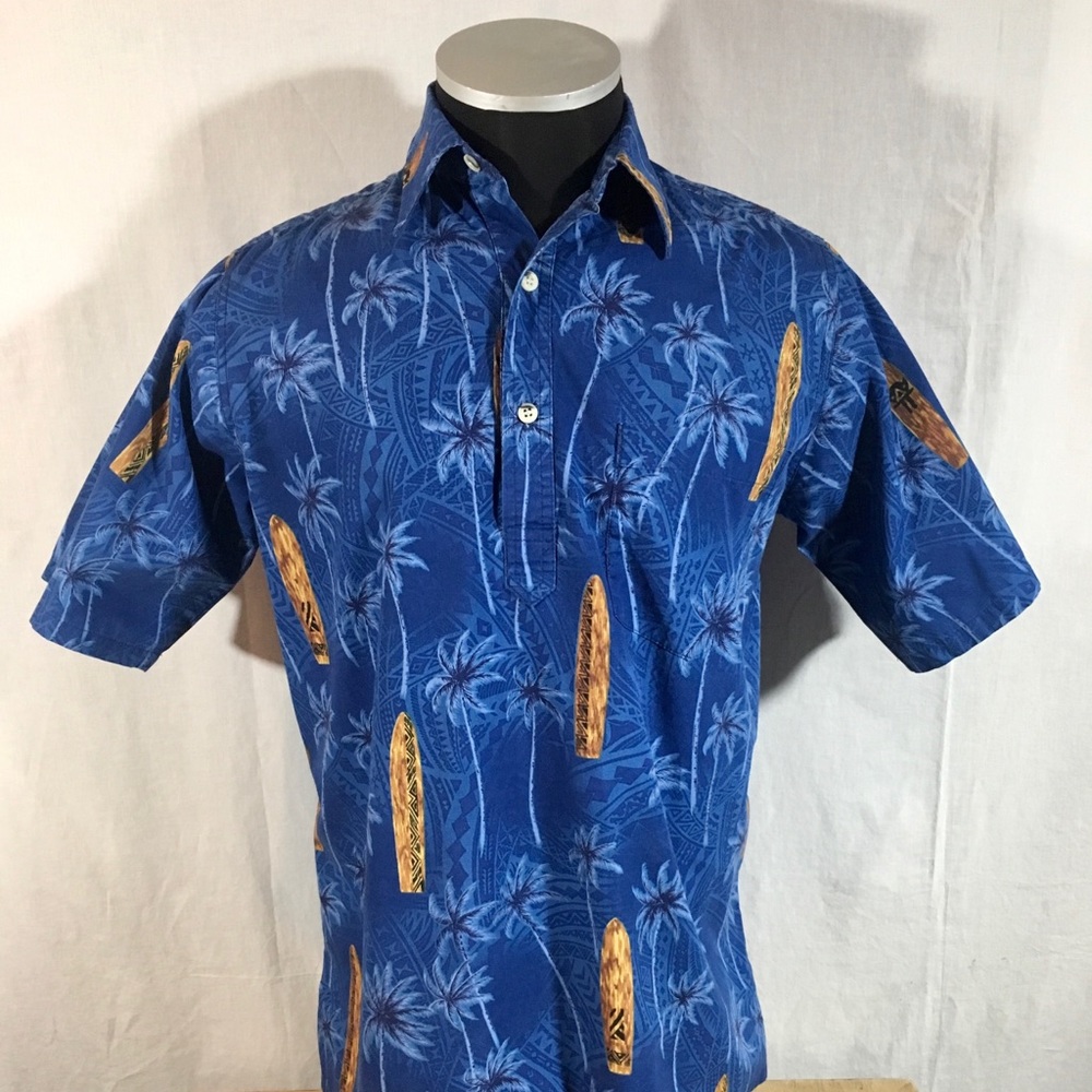 Surf Board Hawaiian Tiki Shirt Go Barefoot Aloha Summer Size Medium